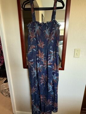 Torrid Navy Smocked Jumpsuit with Blue Tropical Print